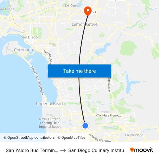 San Ysidro Bus Terminal to San Diego Culinary Institute map