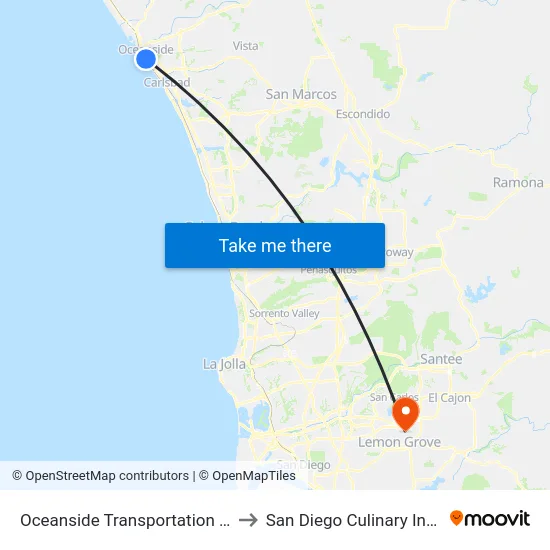 Oceanside Transportation Center to San Diego Culinary Institute map