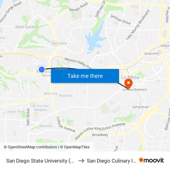 San Diego State University (Hardy Ave) to San Diego Culinary Institute map