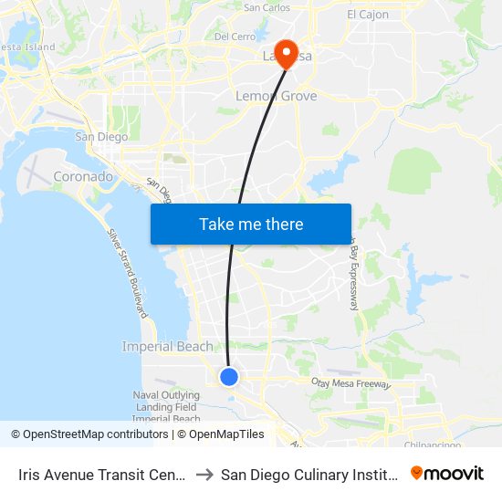 Iris Avenue Transit Center to San Diego Culinary Institute map