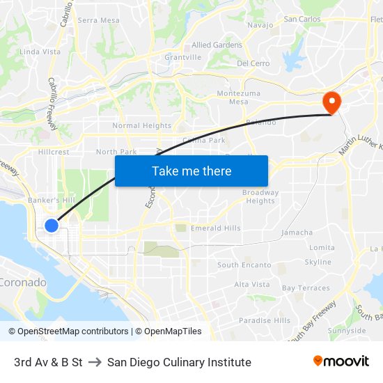 3rd Av & B St to San Diego Culinary Institute map