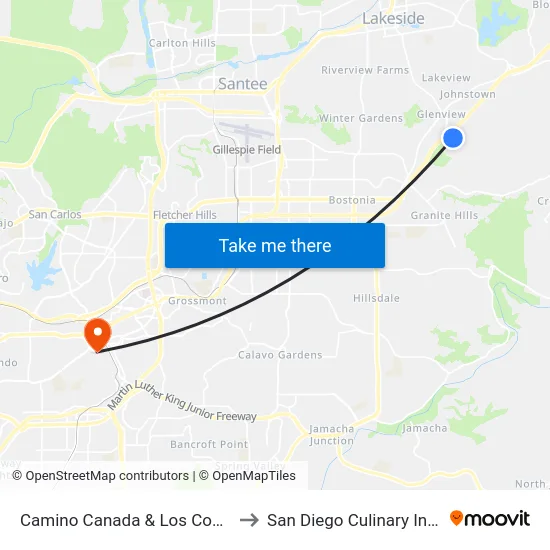 Camino Canada & Los Coches Rd to San Diego Culinary Institute map