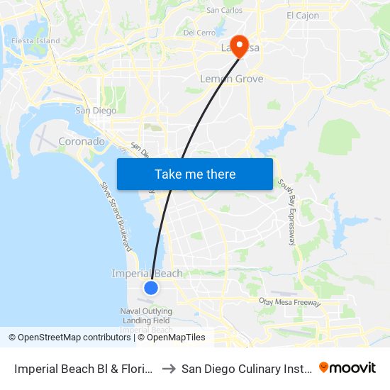 Imperial Beach Bl & Florida St to San Diego Culinary Institute map