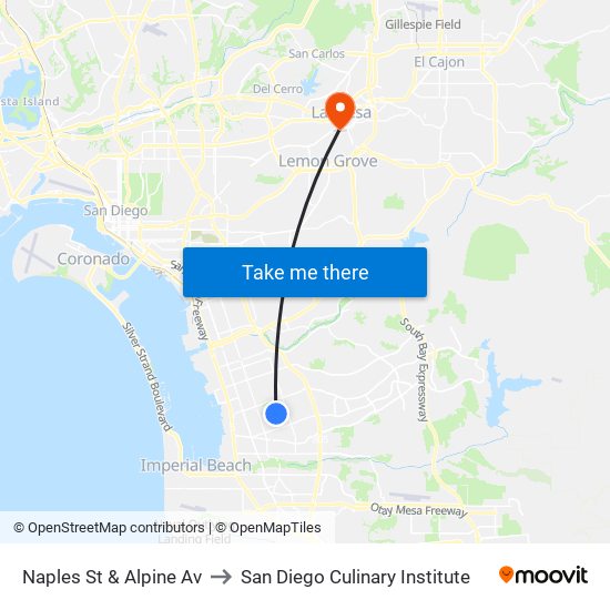 Naples St & Alpine Av to San Diego Culinary Institute map