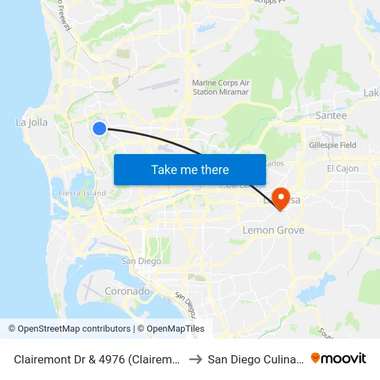 Clairemont Dr & 4976 (Clairemont Town Square) to San Diego Culinary Institute map