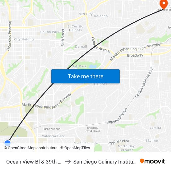 Ocean View Bl & 39th St to San Diego Culinary Institute map