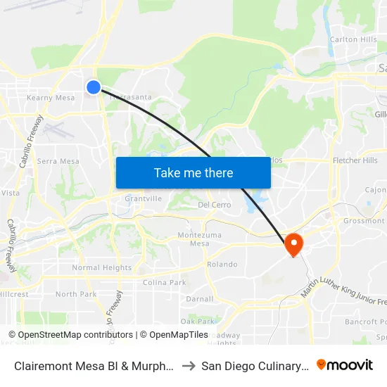 Clairemont Mesa Bl & Murphy Canyon Rd to San Diego Culinary Institute map