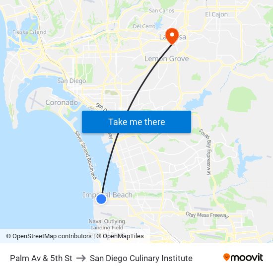 Palm Av & 5th St to San Diego Culinary Institute map