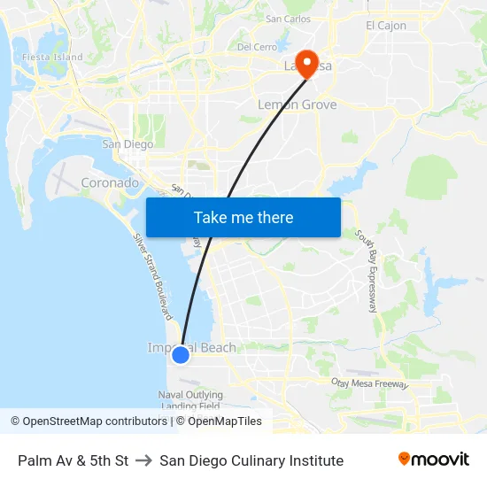 Palm Av & 5th St to San Diego Culinary Institute map