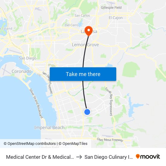 Medical Center Dr & Medical Center Ct to San Diego Culinary Institute map