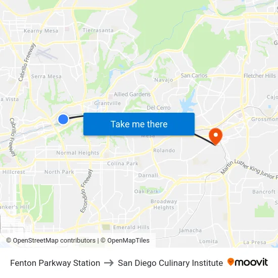 Fenton Parkway Station to San Diego Culinary Institute map