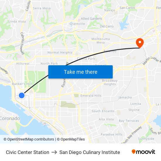 Civic Center Station to San Diego Culinary Institute map