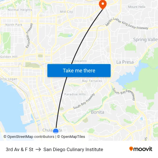 3rd Av & F St to San Diego Culinary Institute map