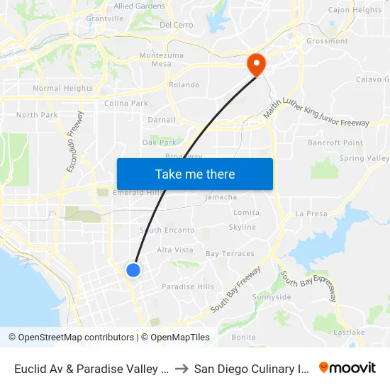 Euclid Av & Paradise Valley Hospital to San Diego Culinary Institute map