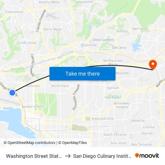 Washington Street Station to San Diego Culinary Institute map