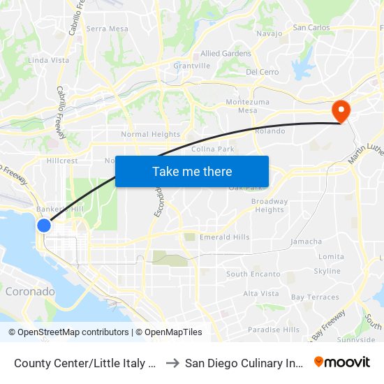 County Center/Little Italy Station to San Diego Culinary Institute map