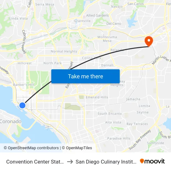 Convention Center Station to San Diego Culinary Institute map