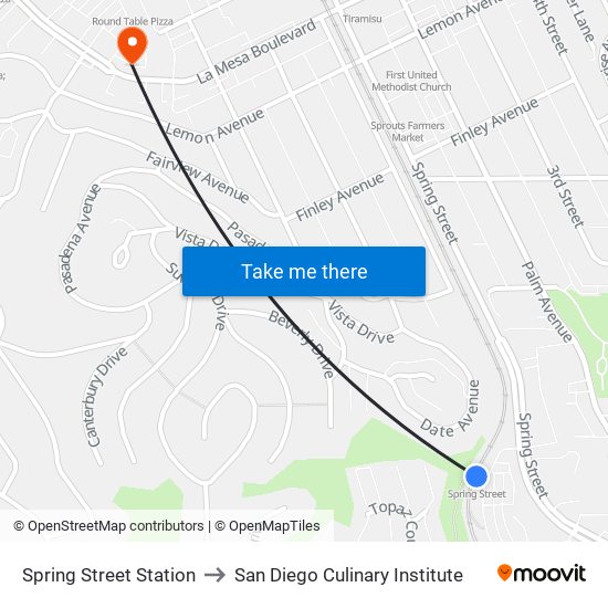 Spring Street Station to San Diego Culinary Institute map