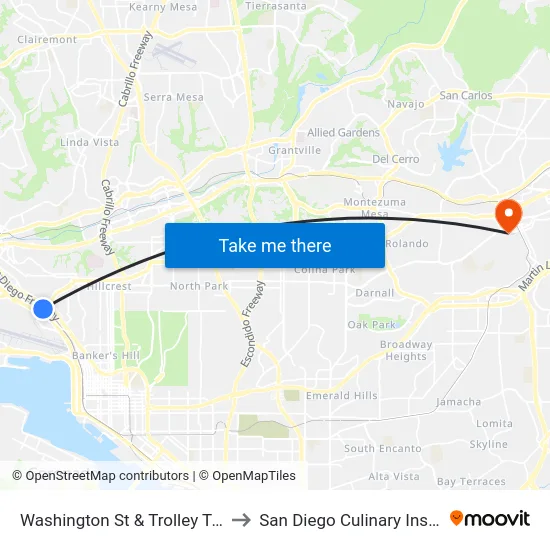Washington St & Trolley Tracks to San Diego Culinary Institute map