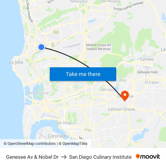 Genesee Av & Nobel Dr to San Diego Culinary Institute map