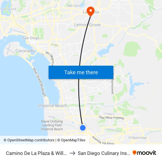 Camino De La Plaza & Willow Rd to San Diego Culinary Institute map