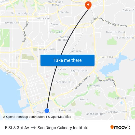 E St & 3rd Av to San Diego Culinary Institute map