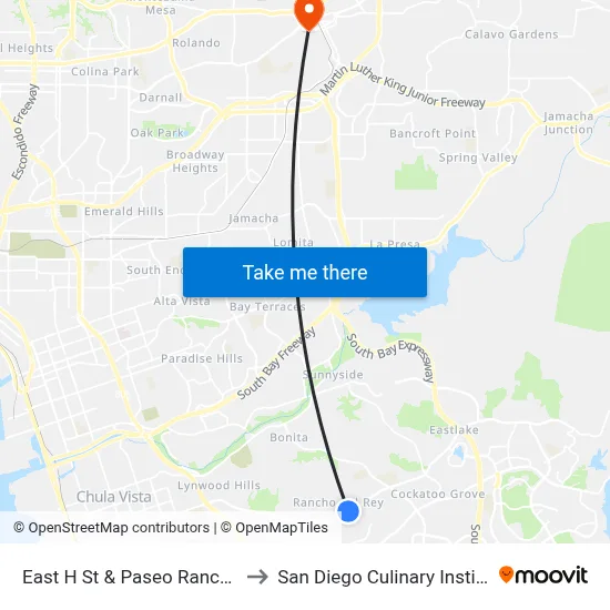 East H St & Paseo Ranchero to San Diego Culinary Institute map