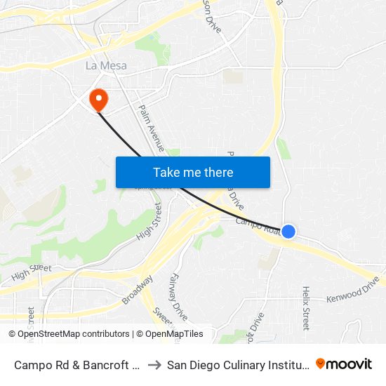 Campo Rd & Bancroft Dr to San Diego Culinary Institute map