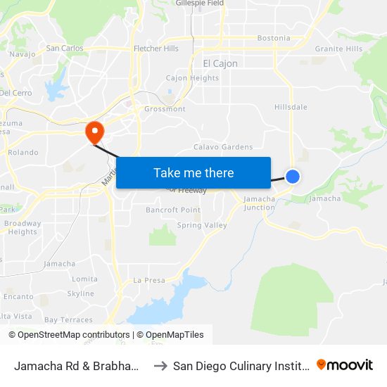 Jamacha Rd & Brabham St to San Diego Culinary Institute map