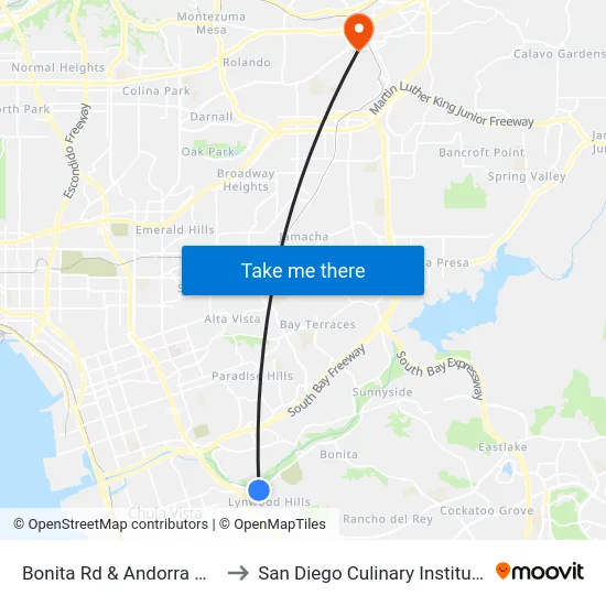 Bonita Rd & Andorra Wy to San Diego Culinary Institute map