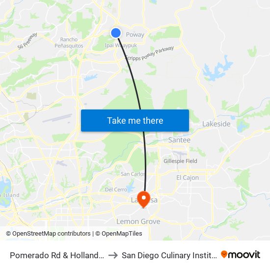 Pomerado Rd & Holland Rd to San Diego Culinary Institute map