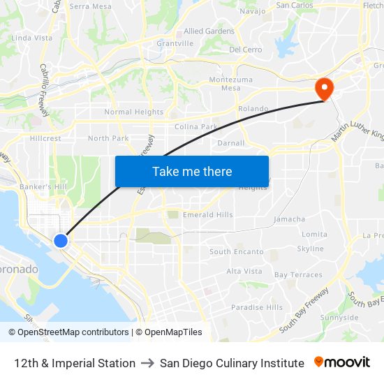 12th & Imperial Station to San Diego Culinary Institute map