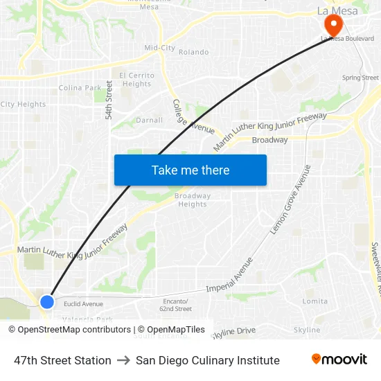 47th Street Station to San Diego Culinary Institute map