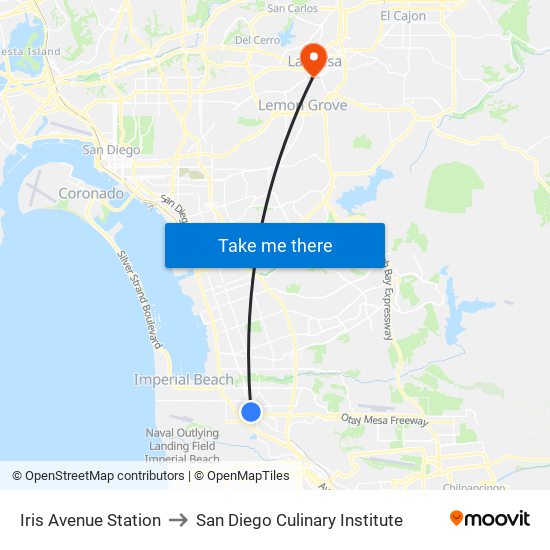 Iris Avenue Station to San Diego Culinary Institute map