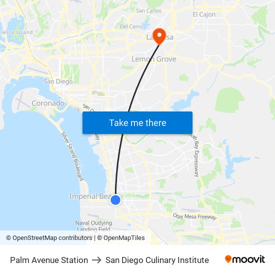 Palm Avenue Station to San Diego Culinary Institute map