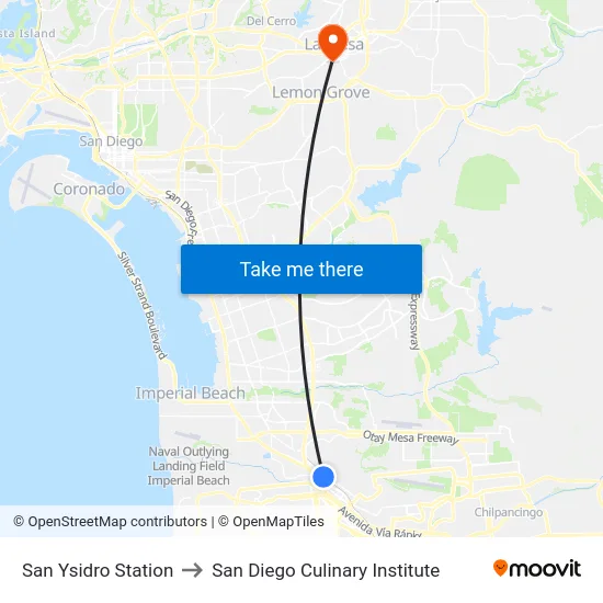 San Ysidro Station to San Diego Culinary Institute map