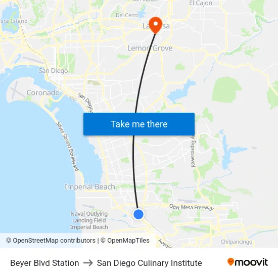 Beyer Blvd Station to San Diego Culinary Institute map