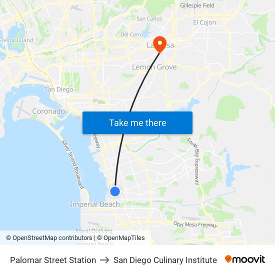 Palomar Street Station to San Diego Culinary Institute map