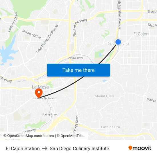 El Cajon Station to San Diego Culinary Institute map