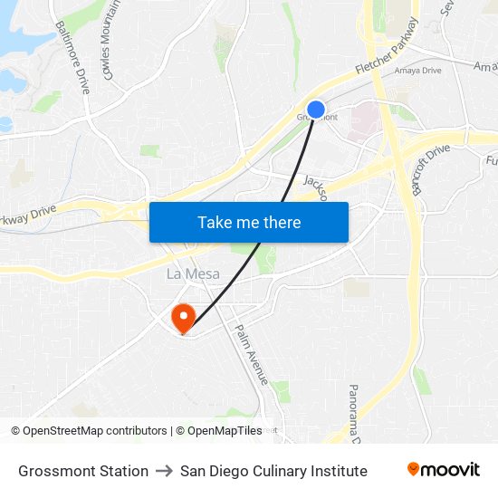 Grossmont Station to San Diego Culinary Institute map