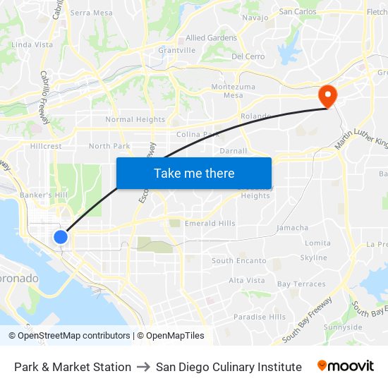 Park & Market Station to San Diego Culinary Institute map