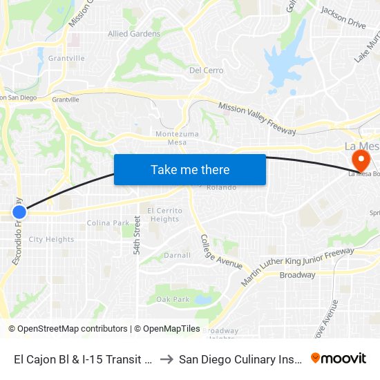 El Cajon Bl & I-15 Transit Plaza to San Diego Culinary Institute map