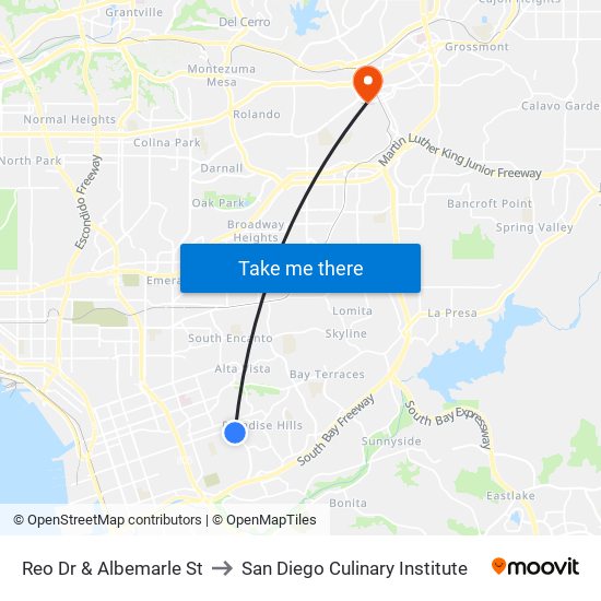 Reo Dr & Albemarle St to San Diego Culinary Institute map