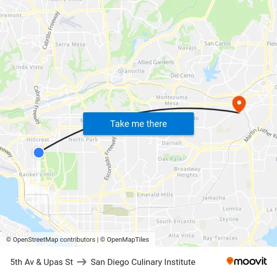 5th Av & Upas St to San Diego Culinary Institute map