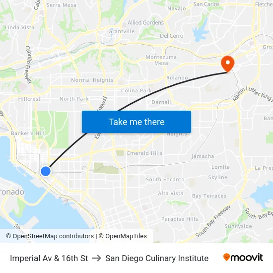Imperial Av & 16th St to San Diego Culinary Institute map