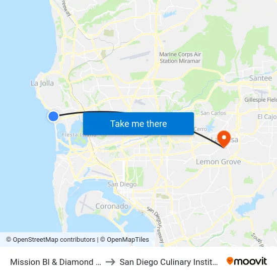 Mission Bl & Diamond St to San Diego Culinary Institute map