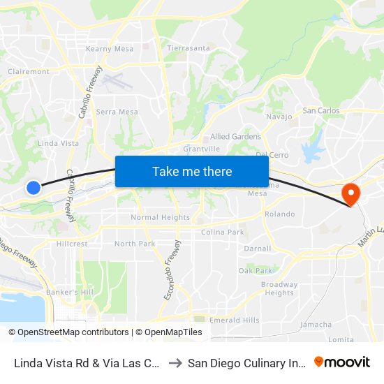 Linda Vista Rd & Via Las Cumbres to San Diego Culinary Institute map