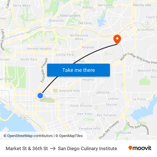 Market St & 36th St to San Diego Culinary Institute map