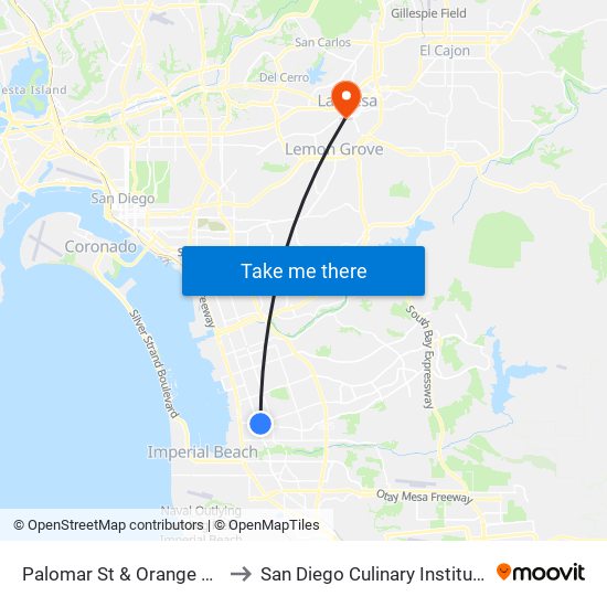 Palomar St & Orange Av to San Diego Culinary Institute map