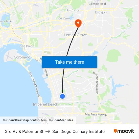 3rd Av & Palomar St to San Diego Culinary Institute map